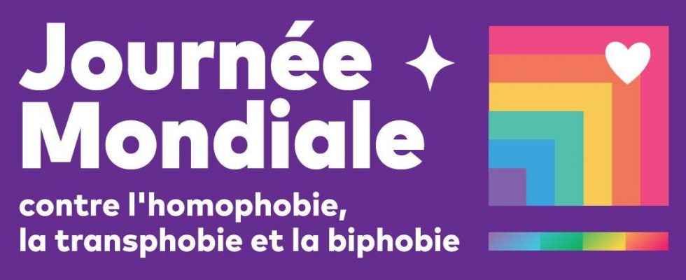 Affiche avec écrit "Journée mondiale conitre l'homophobie la transphobie et la biphobie"