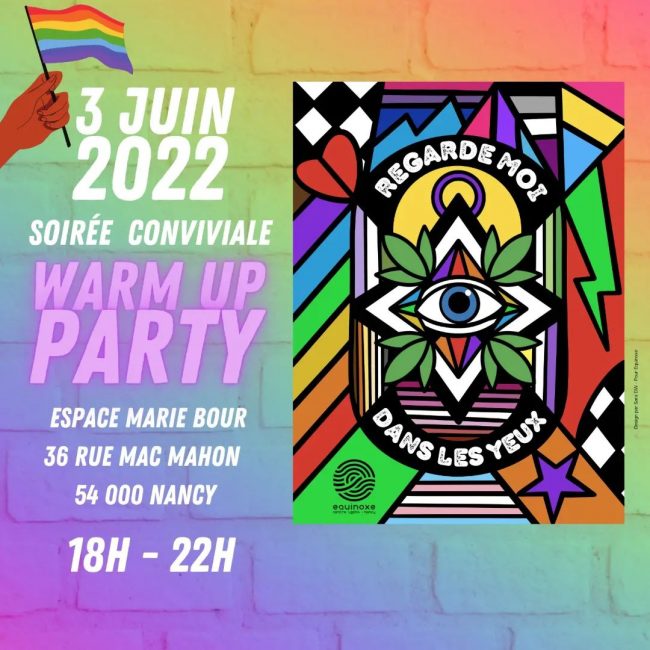 Le visuel indique que la soirée warm up aura lieue le vendredi 3 juin, à la salle Marie Bour, à partir de 18h jusqu'à 22h