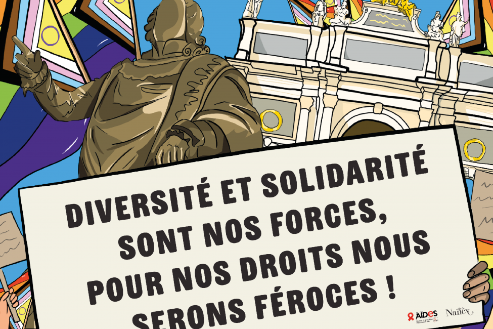 Affiche qui annonce que la marche des fiertés aura lieu le 6 juin à partir de 14h Place de la Carrière à Nancy.